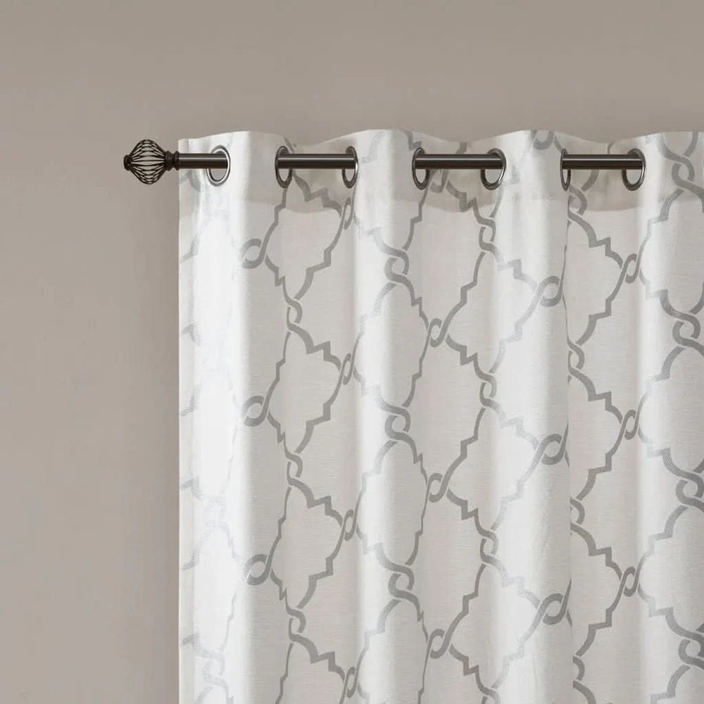 Window Curtain Panel Polyester Geometric Grommet Top 63 Inch Length Media 12