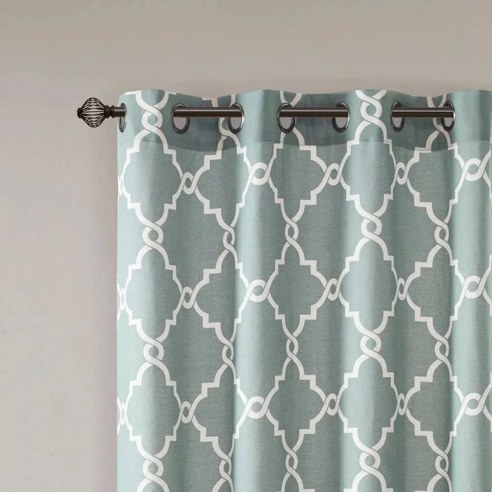 Fretwork Curtain Grommet Top Polyester Seafoam & White Window Panel Media 6