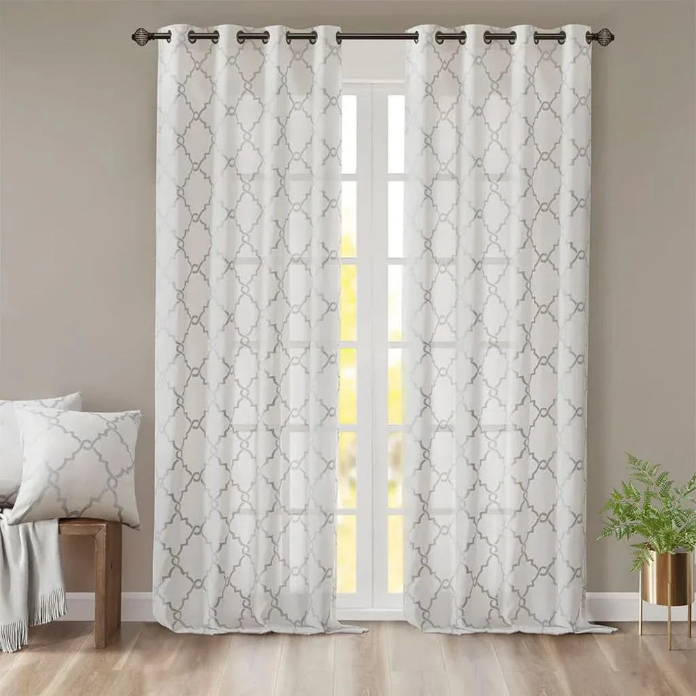 Window Curtain Panel Polyester Geometric Grommet Top 63 Inch Length Media 2