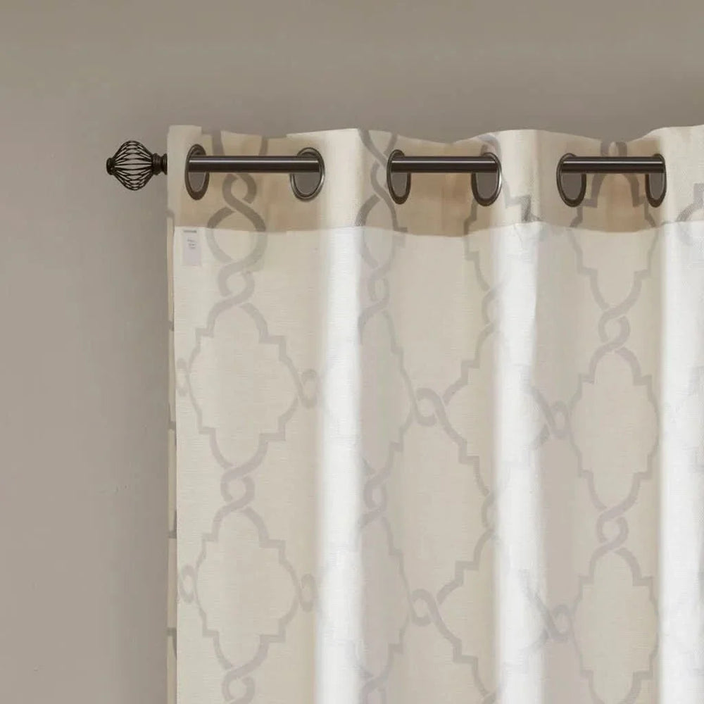 Fretwork Curtain Polyester Beige & Grey Grommet Top Window Drapery Media 8