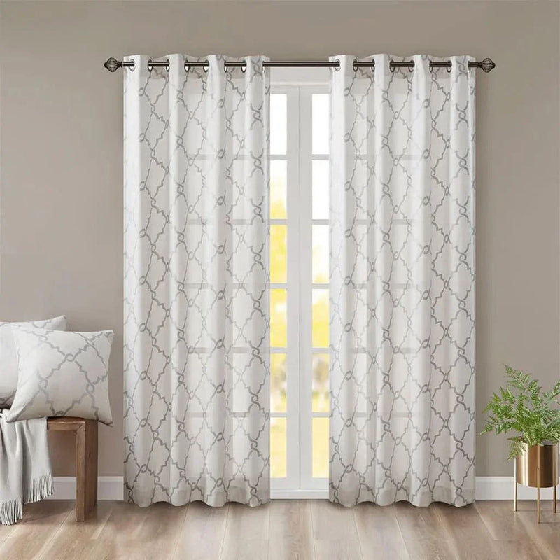 Window Curtain Panel Polyester Geometric Grommet Top 63 Inch Length