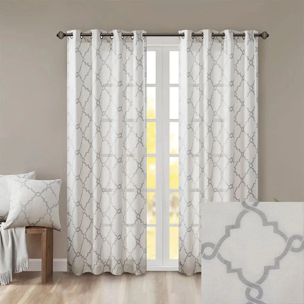 Window Curtain Panel Polyester Geometric Grommet Top 63 Inch Length Media 8