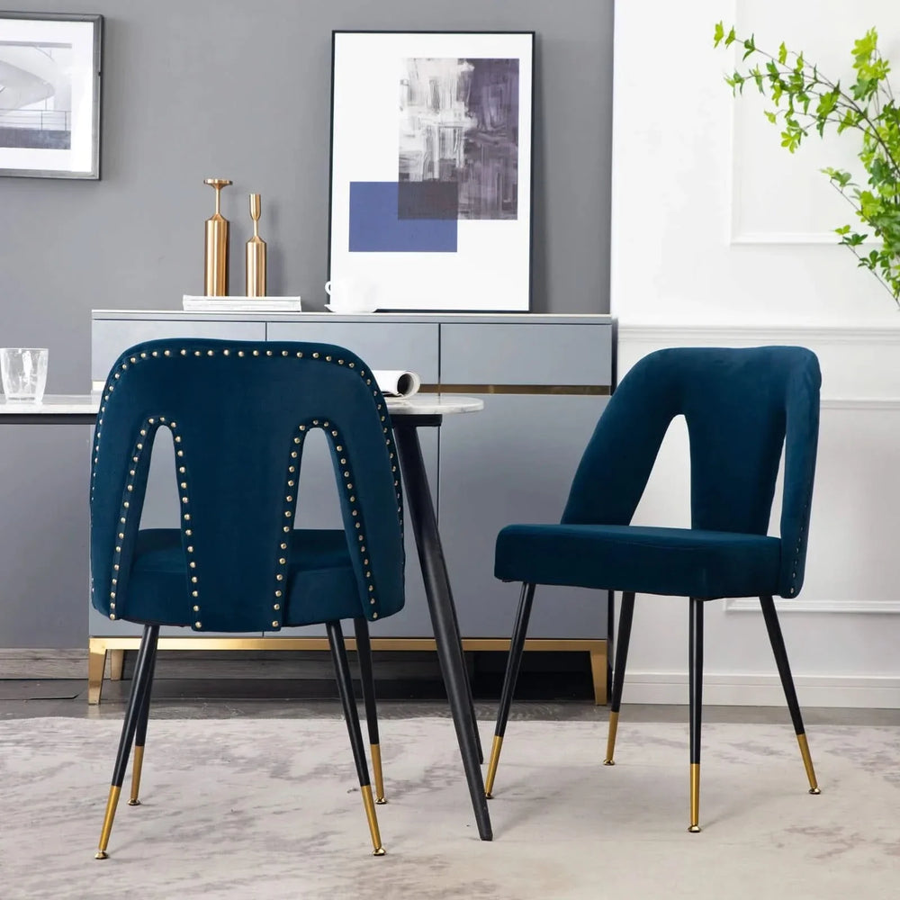 Velvet Dining Chair Blue Velvet Upholstery With Nailhead Trim Modern Media 1