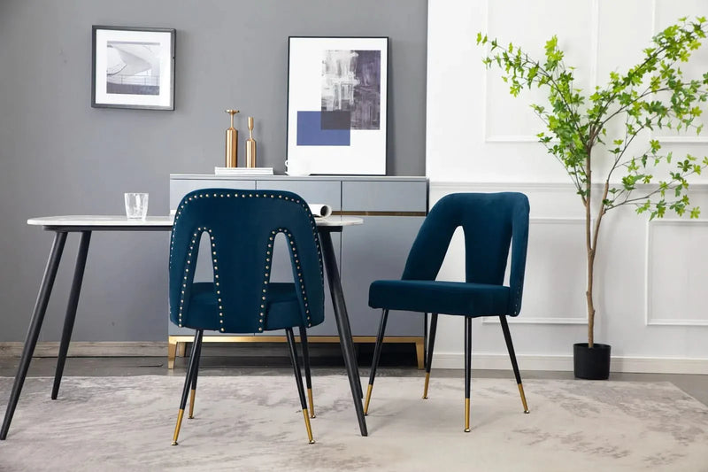 Velvet Dining Chair Blue Velvet Upholstery With Nailhead Trim Modern
