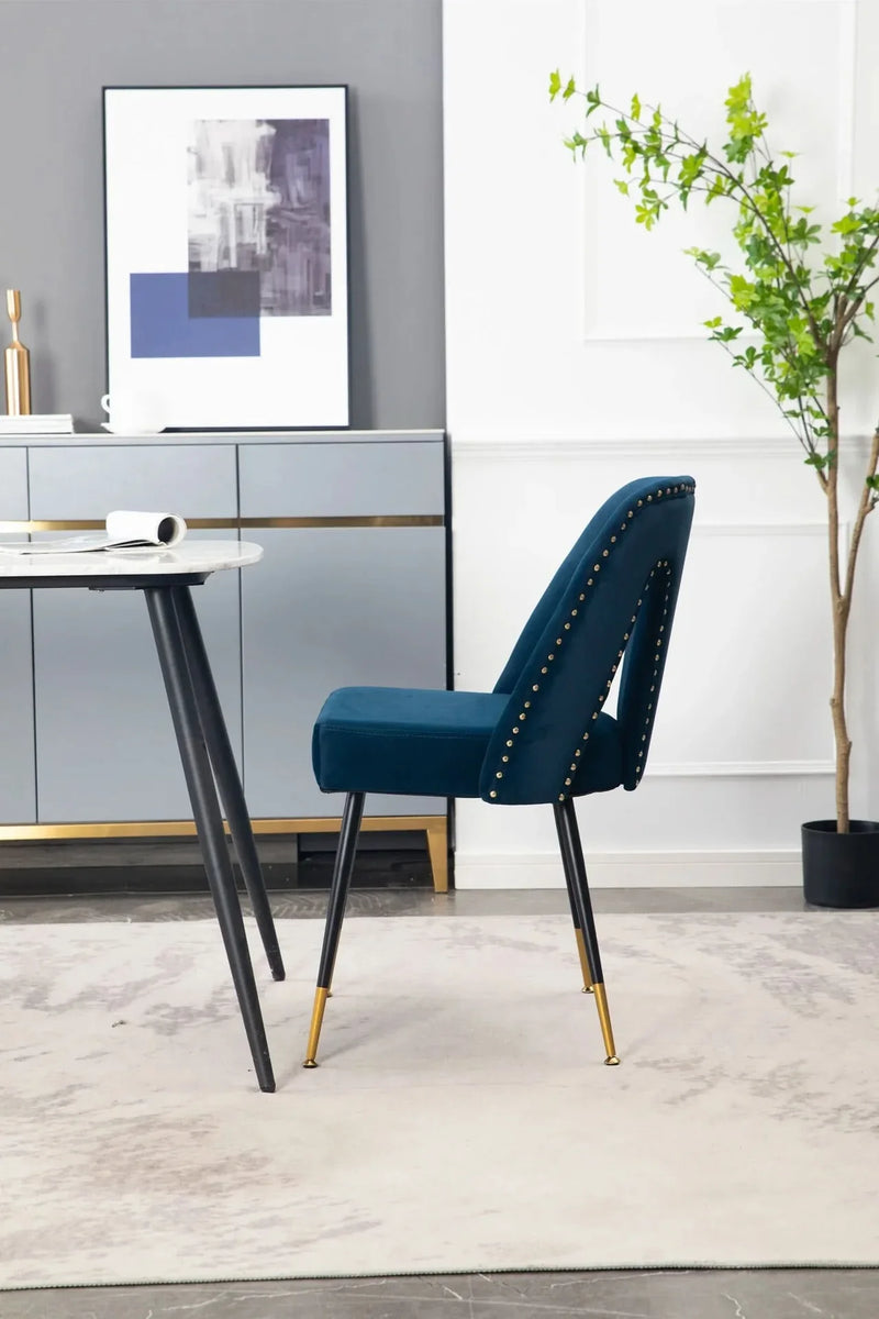 Velvet Dining Chair Blue Velvet Upholstery With Nailhead Trim Modern