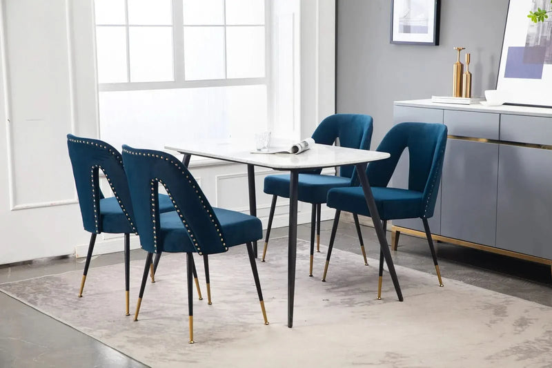 Velvet Dining Chair Blue Velvet Upholstery With Nailhead Trim Modern