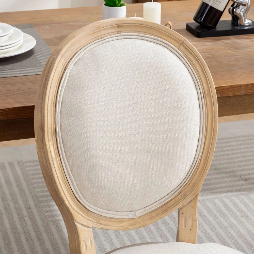 French Antique Dining Chair Solid Wood Frame Linen Upholstery Set Of 2 Media 8