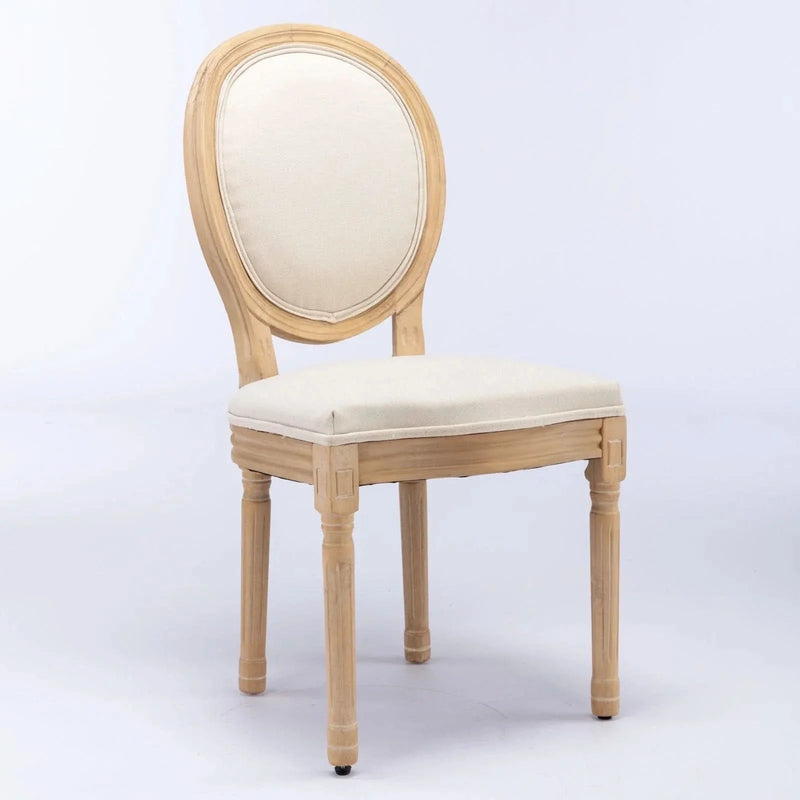 French Antique Dining Chair Solid Wood Frame Linen Upholstery Set Of 2