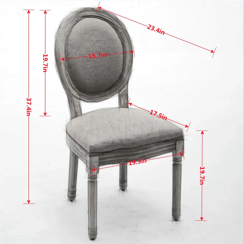 French Antique Dining Chair Solid Wood Frame Linen Upholstery Set Of 2 Media 7