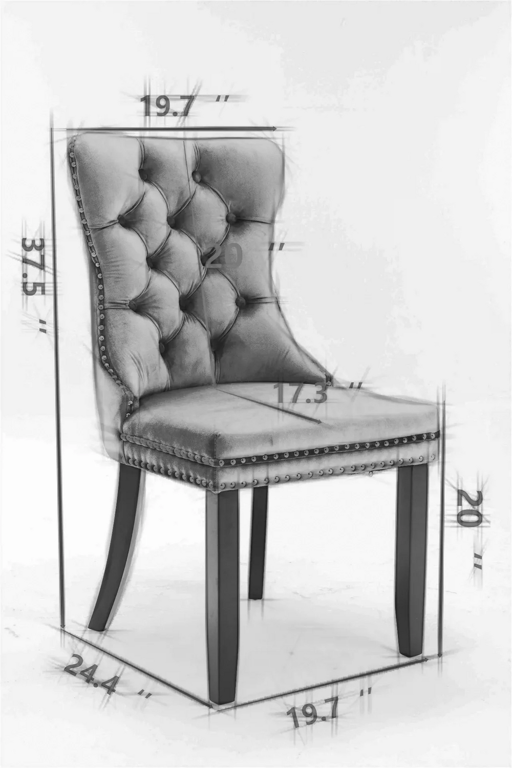 Dining Chairs White PU & Pink Velvet Tufted Nailhead Trim Wood Legs Set Of 2 Media 8