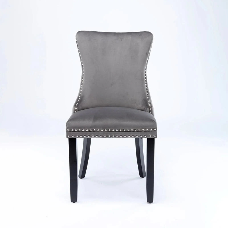 Wing Back Dining Chair Velvet Upholstery Nailhead Trim & Solid Wood Legs