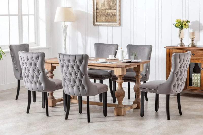Wing Back Dining Chair Velvet Upholstery Nailhead Trim & Solid Wood Legs