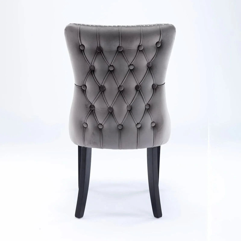 Wing Back Dining Chair Velvet Upholstery Nailhead Trim & Solid Wood Legs