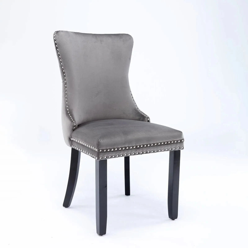 Wing Back Dining Chair Velvet Upholstery Nailhead Trim & Solid Wood Legs
