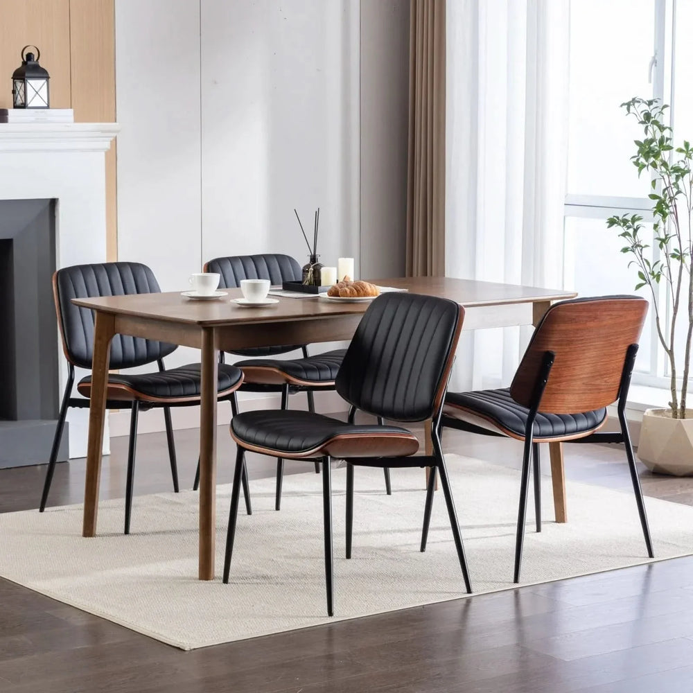 Mid Century Dining Chairs PU Leather Black Walnut Bentwood Back 2-Pack Media 17