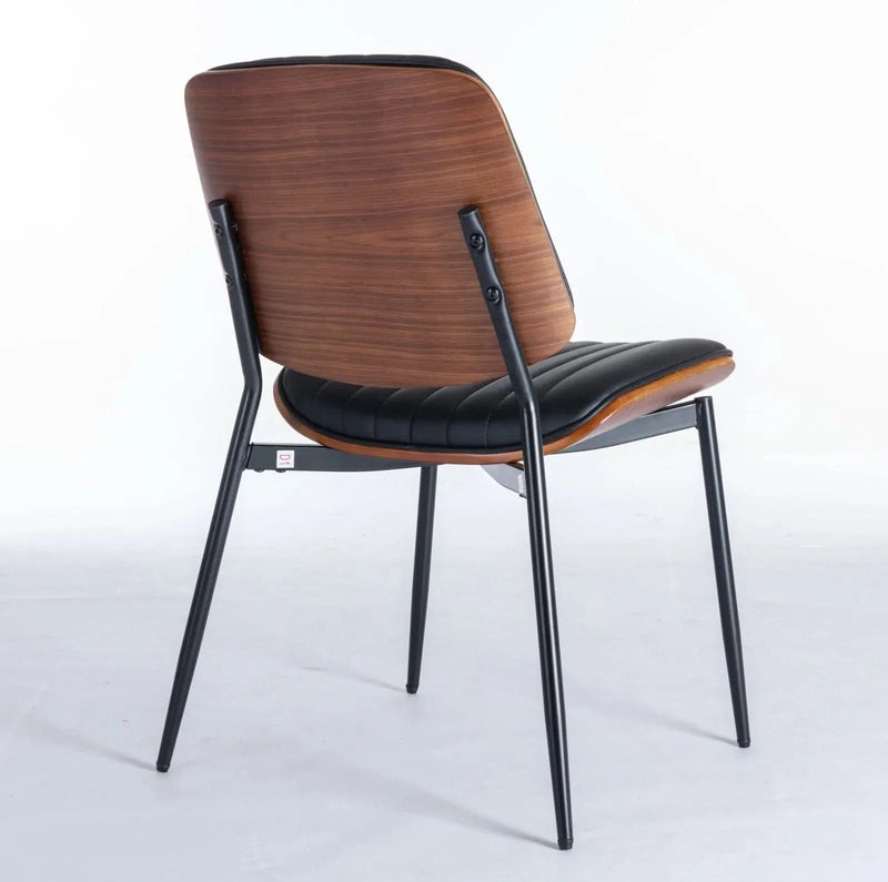Mid Century Dining Chairs PU Leather Black Walnut Bentwood Back 2-Pack