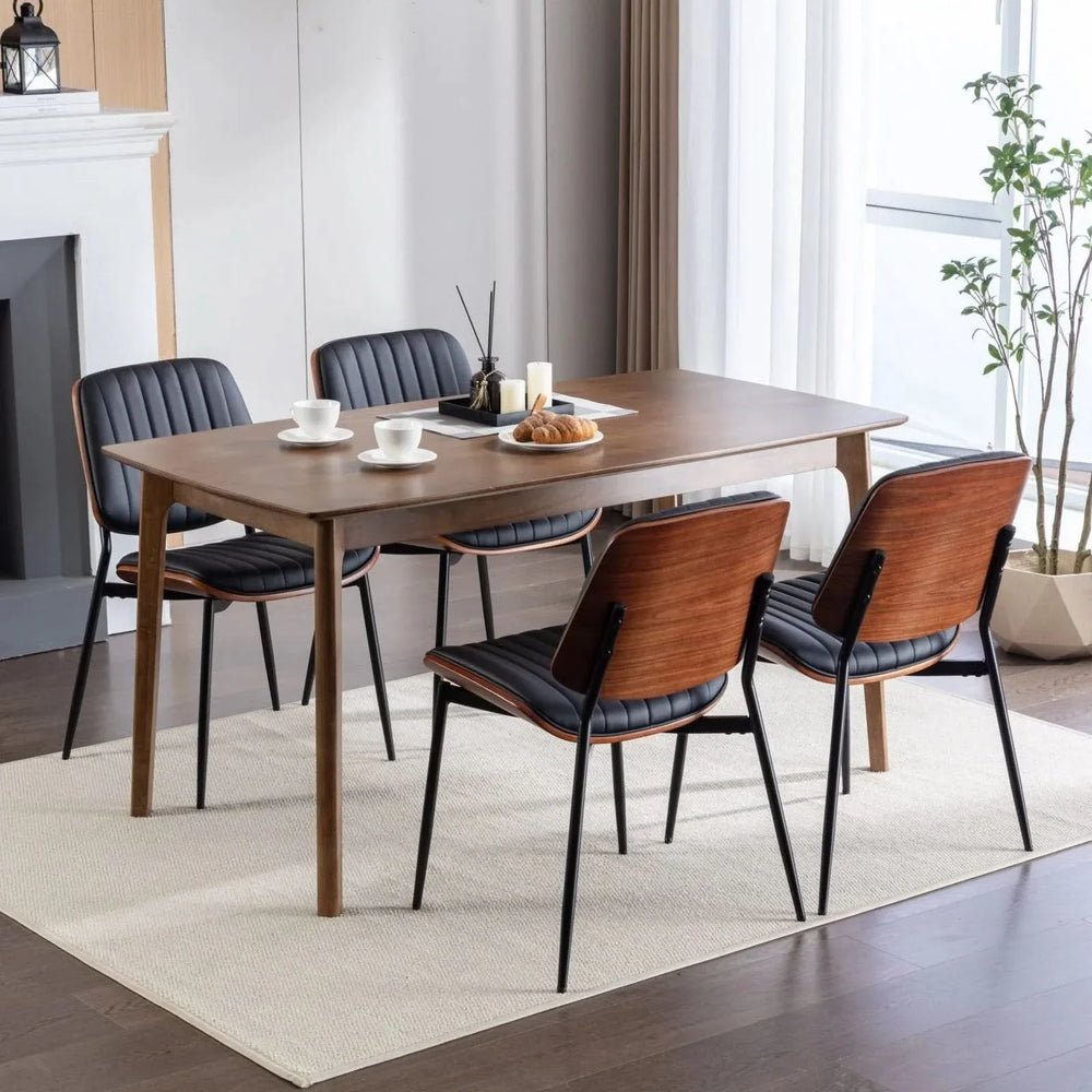 Mid Century Dining Chairs PU Leather Black Walnut Bentwood Back 2-Pack Media 18