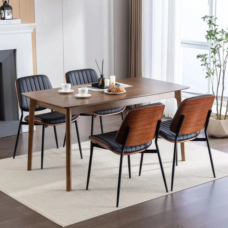 Mid Century Dining Chairs PU Leather Black Walnut Bentwood Back 2-Pack