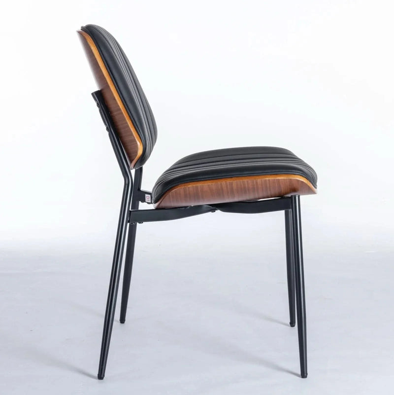 Mid Century Dining Chairs PU Leather Black Walnut Bentwood Back 2-Pack