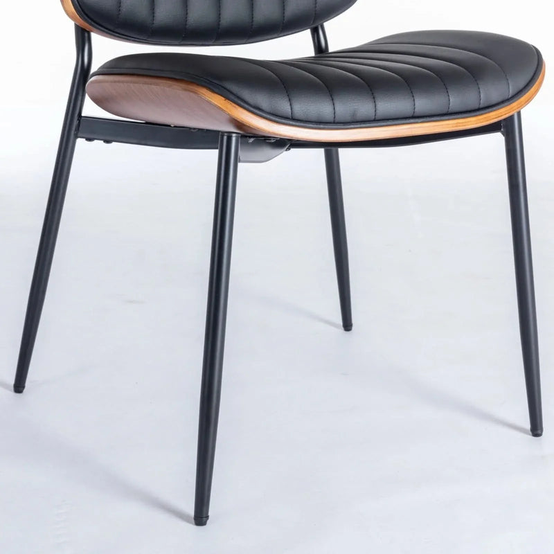 Mid Century Dining Chairs PU Leather Black Walnut Bentwood Back 2-Pack