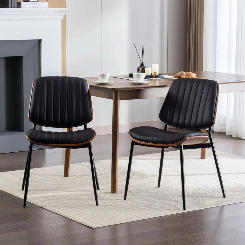 Mid Century Dining Chairs PU Leather Black Walnut Bentwood Back 2-Pack Media 16
