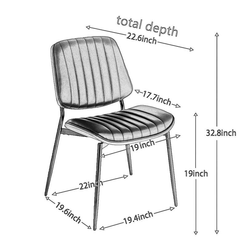Mid Century Dining Chairs PU Leather Black Walnut Bentwood Back 2-Pack