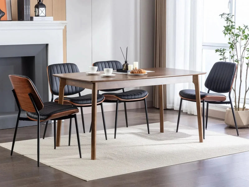 Mid Century Dining Chairs PU Leather Black Walnut Bentwood Back 2-Pack