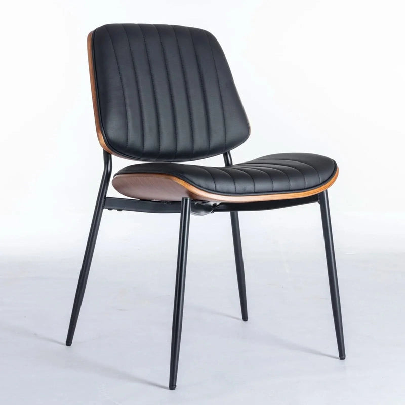Mid Century Dining Chairs PU Leather Black Walnut Bentwood Back 2-Pack