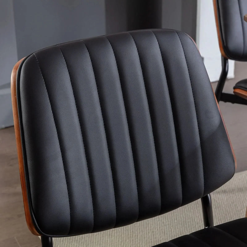 Mid Century Dining Chairs PU Leather Black Walnut Bentwood Back 2-Pack