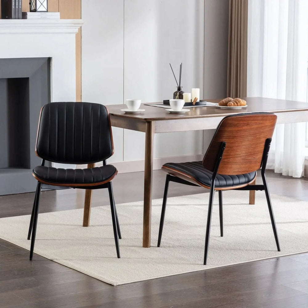 Mid Century Dining Chairs PU Leather Black Walnut Bentwood Back 2-Pack Media 14