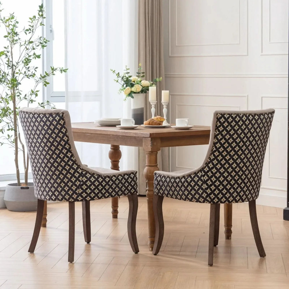 Dining Chairs Fabric Patterned Upholstery With Rubberwood Legs & Nail Heads Media 16