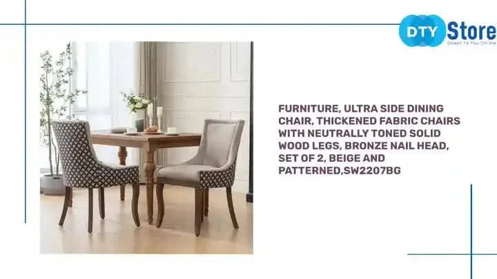 Dining Chairs Fabric Patterned Upholstery With Rubberwood Legs & Nail Heads