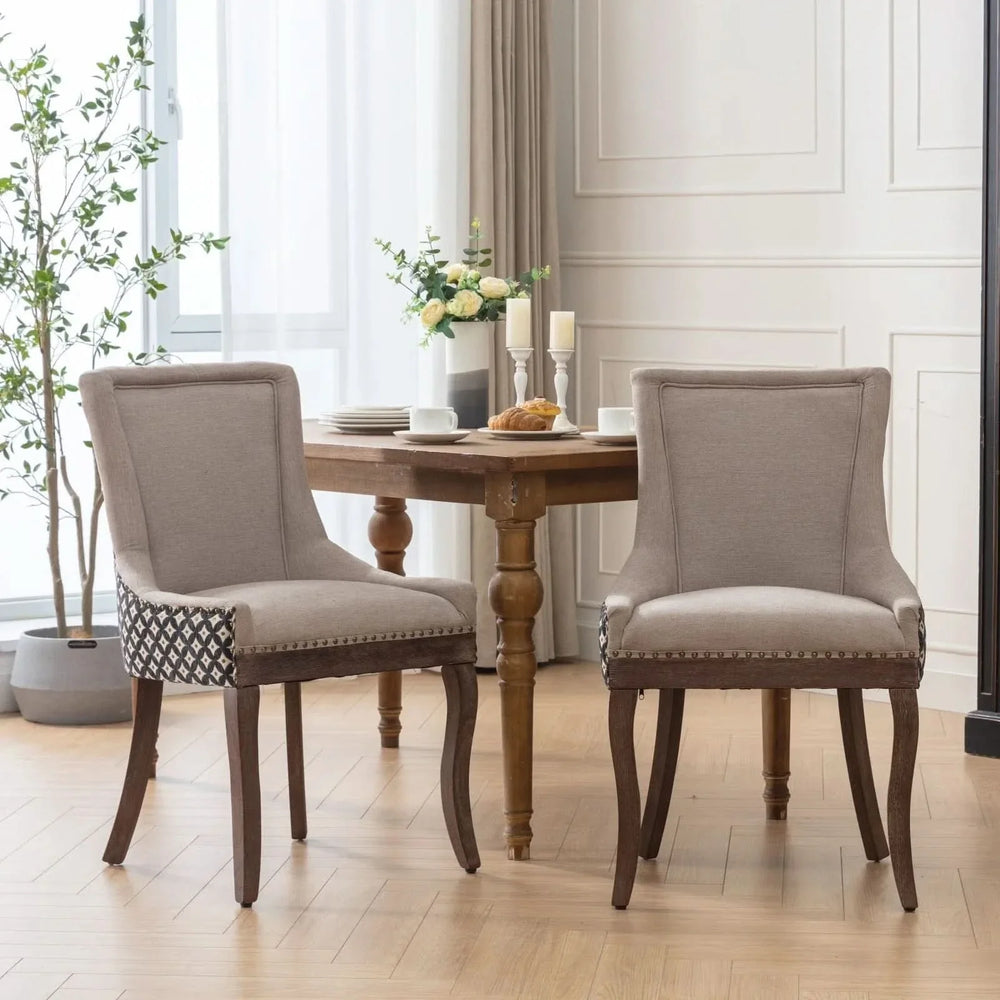 Dining Chairs Fabric Patterned Upholstery With Rubberwood Legs & Nail Heads Media 17