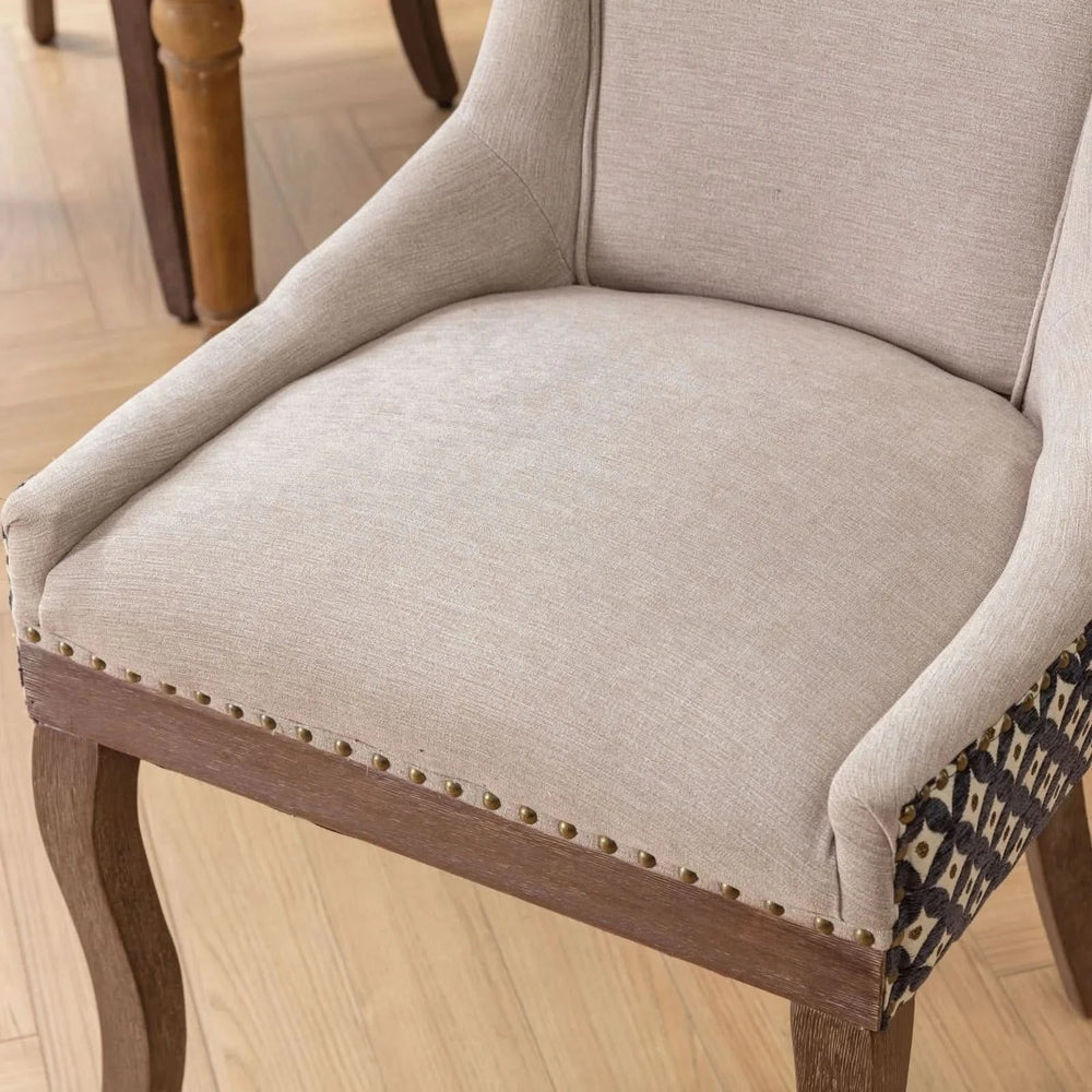 Dining Chairs Fabric Patterned Upholstery With Rubberwood Legs & Nail Heads Media 13