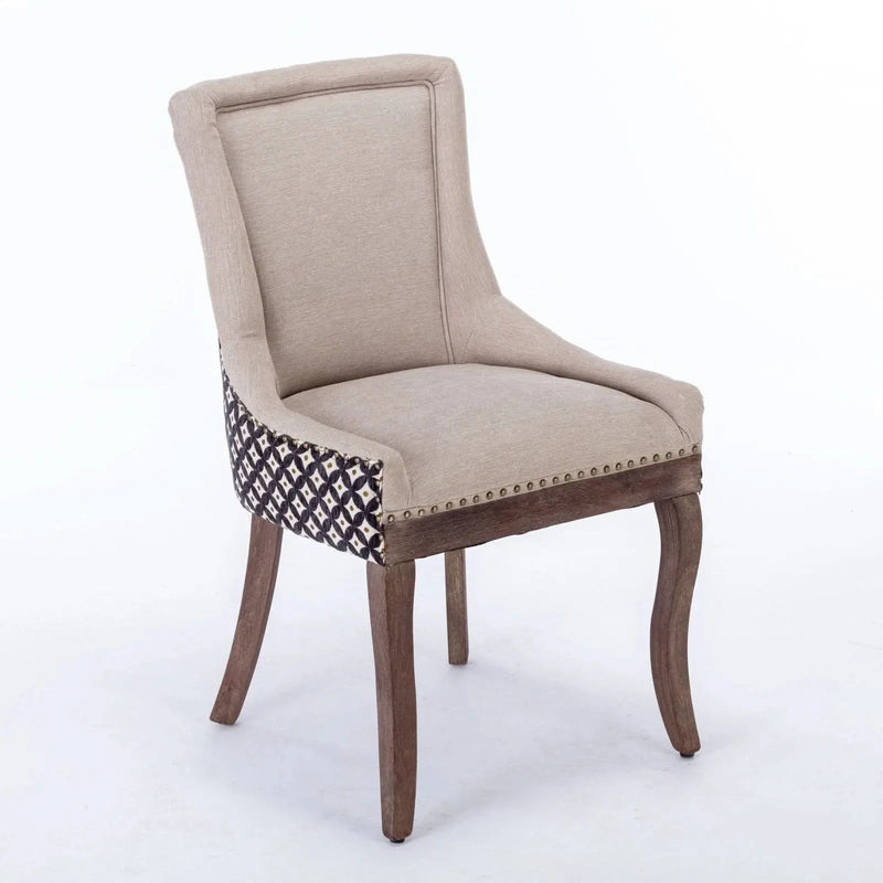 Dining Chairs Fabric Patterned Upholstery With Rubberwood Legs & Nail Heads