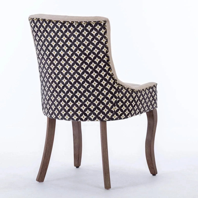Dining Chairs Fabric Patterned Upholstery With Rubberwood Legs & Nail Heads