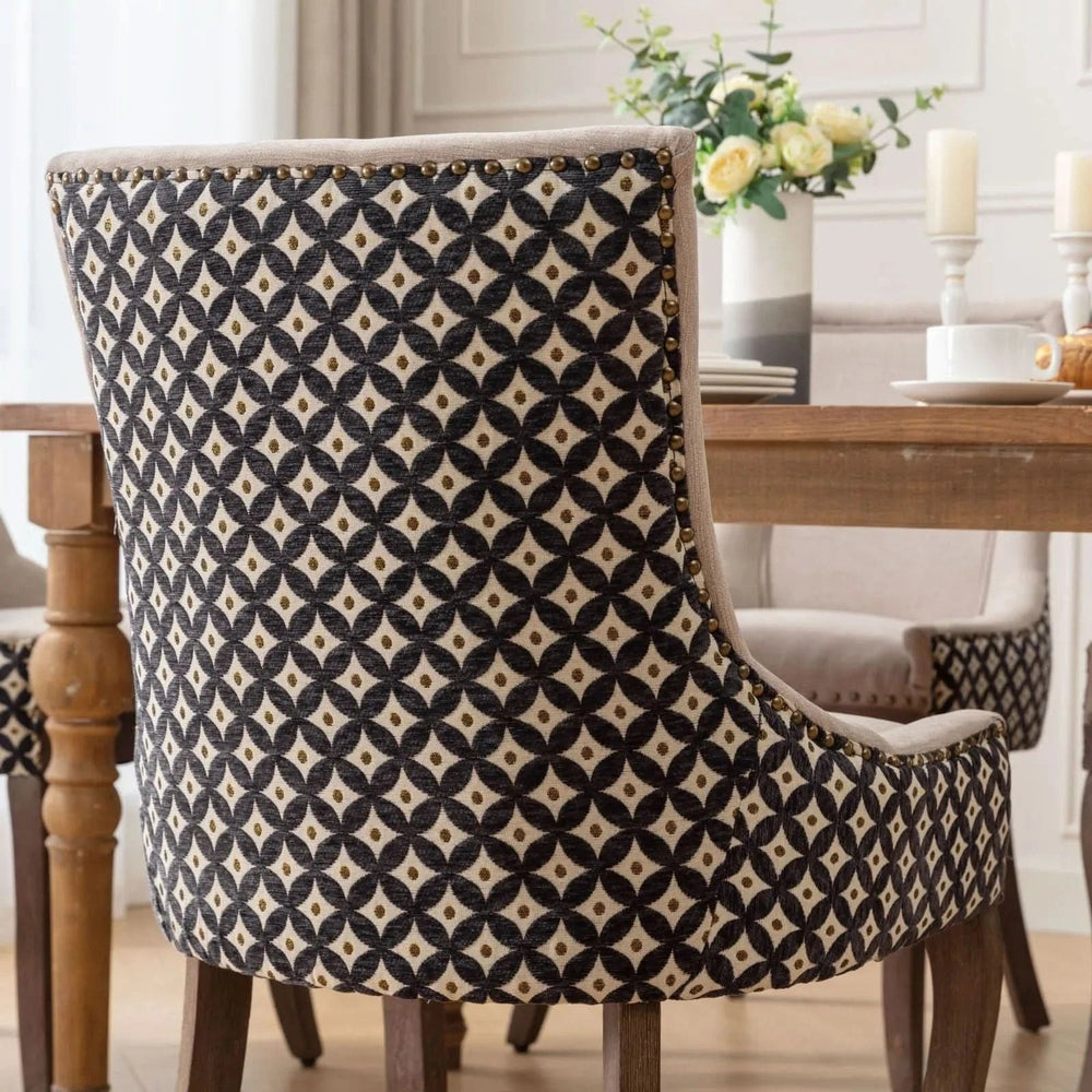 Dining Chairs Fabric Patterned Upholstery With Rubberwood Legs & Nail Heads Media 10