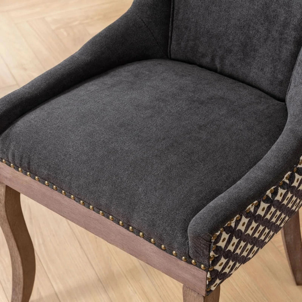 Dining Chair Blue Fabric Set of 2 with Solid Wood Legs & Nailhead Trim Media 12