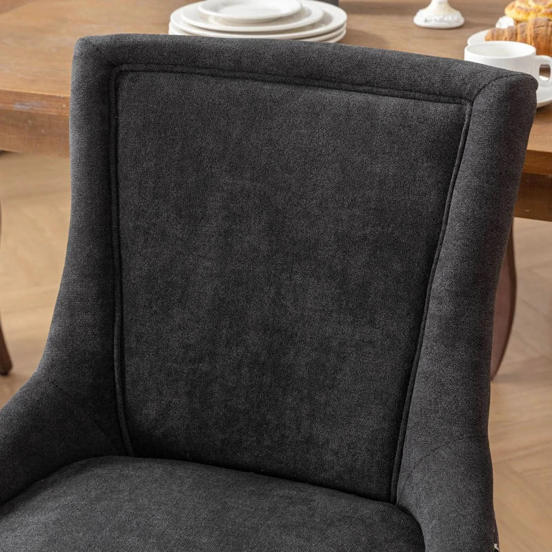 Dining Chair Blue Fabric Set of 2 with Solid Wood Legs & Nailhead Trim