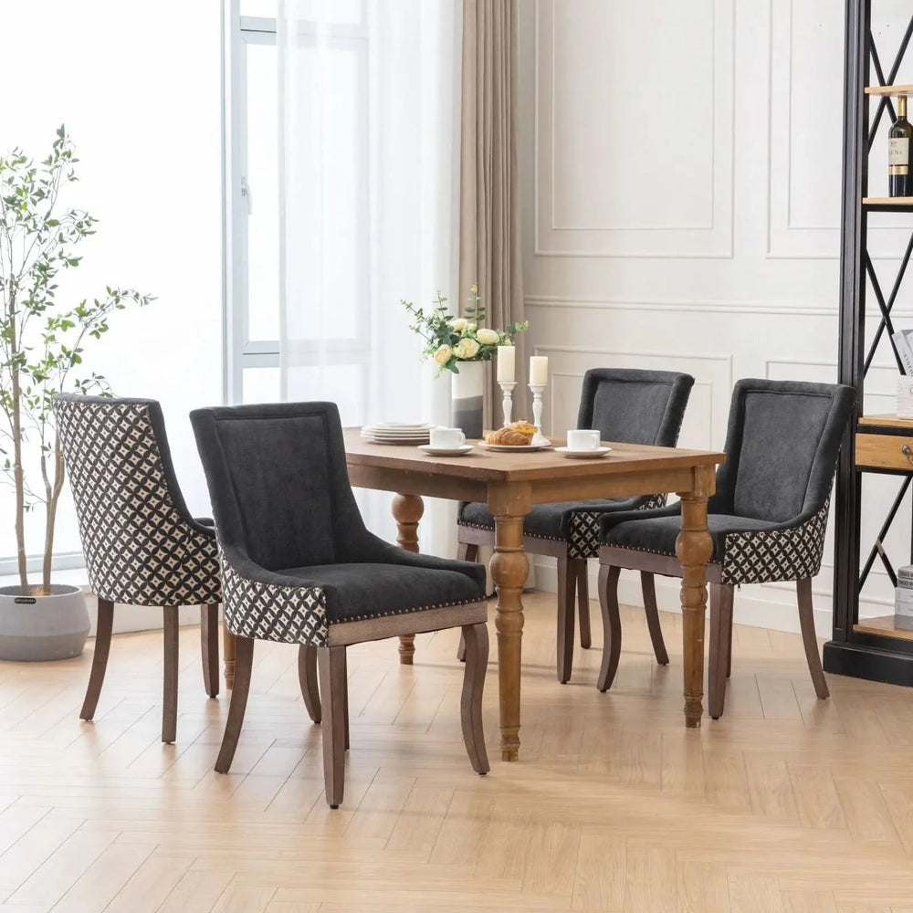 Dining Chair Blue Fabric Set of 2 with Solid Wood Legs & Nailhead Trim Media 19