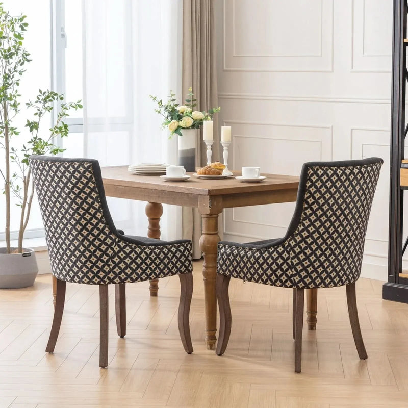 Dining Chair Blue Fabric Set of 2 with Solid Wood Legs & Nailhead Trim