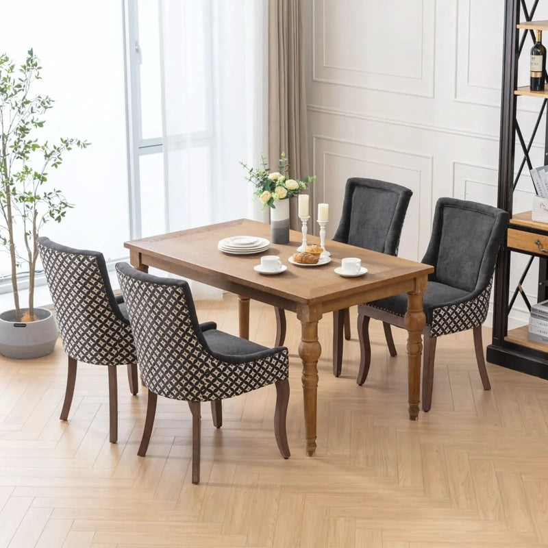 Dining Chair Blue Fabric Set of 2 with Solid Wood Legs & Nailhead Trim
