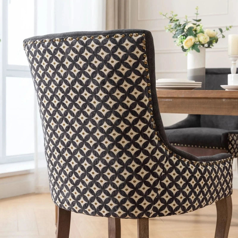 Dining Chair Blue Fabric Set of 2 with Solid Wood Legs & Nailhead Trim