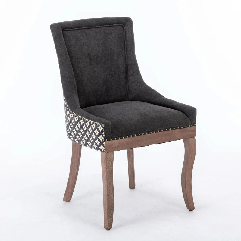 Dining Chair Blue Fabric Set of 2 with Solid Wood Legs & Nailhead Trim