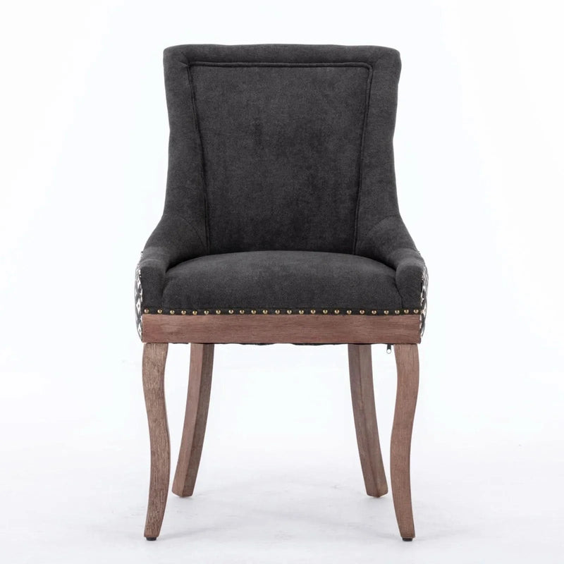 Dining Chair Blue Fabric Set of 2 with Solid Wood Legs & Nailhead Trim