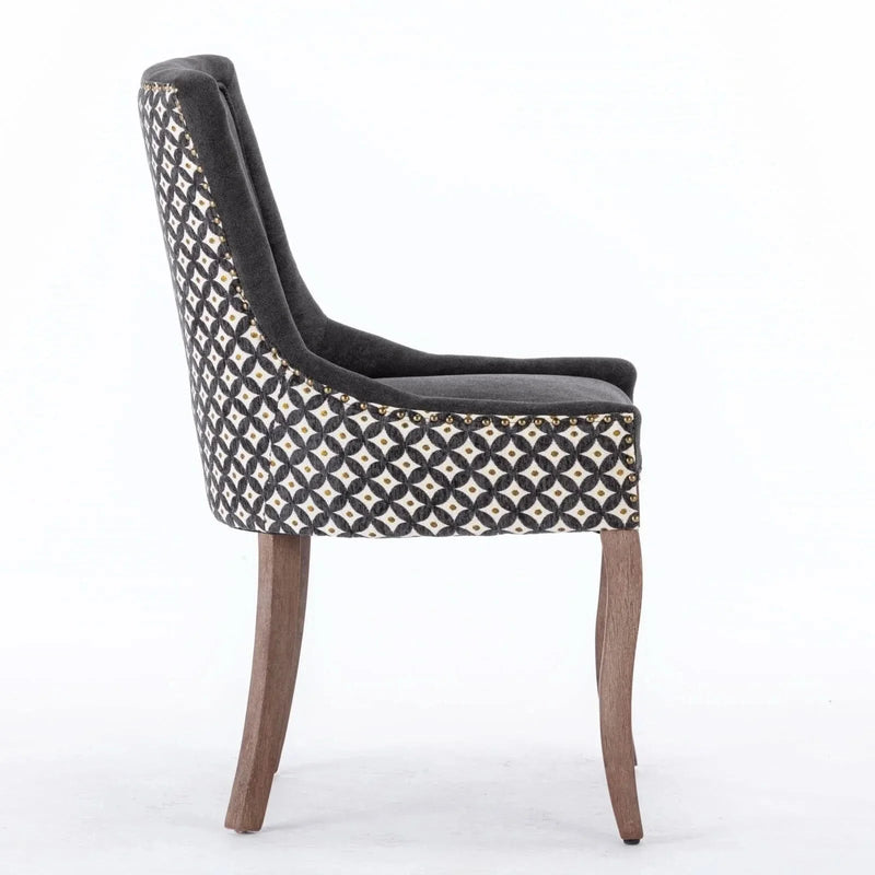 Dining Chair Blue Fabric Set of 2 with Solid Wood Legs & Nailhead Trim