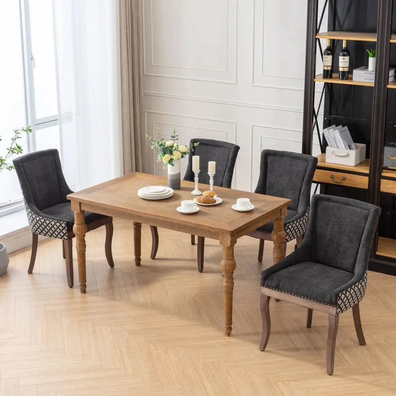Dining Chair Blue Fabric Set of 2 with Solid Wood Legs & Nailhead Trim
