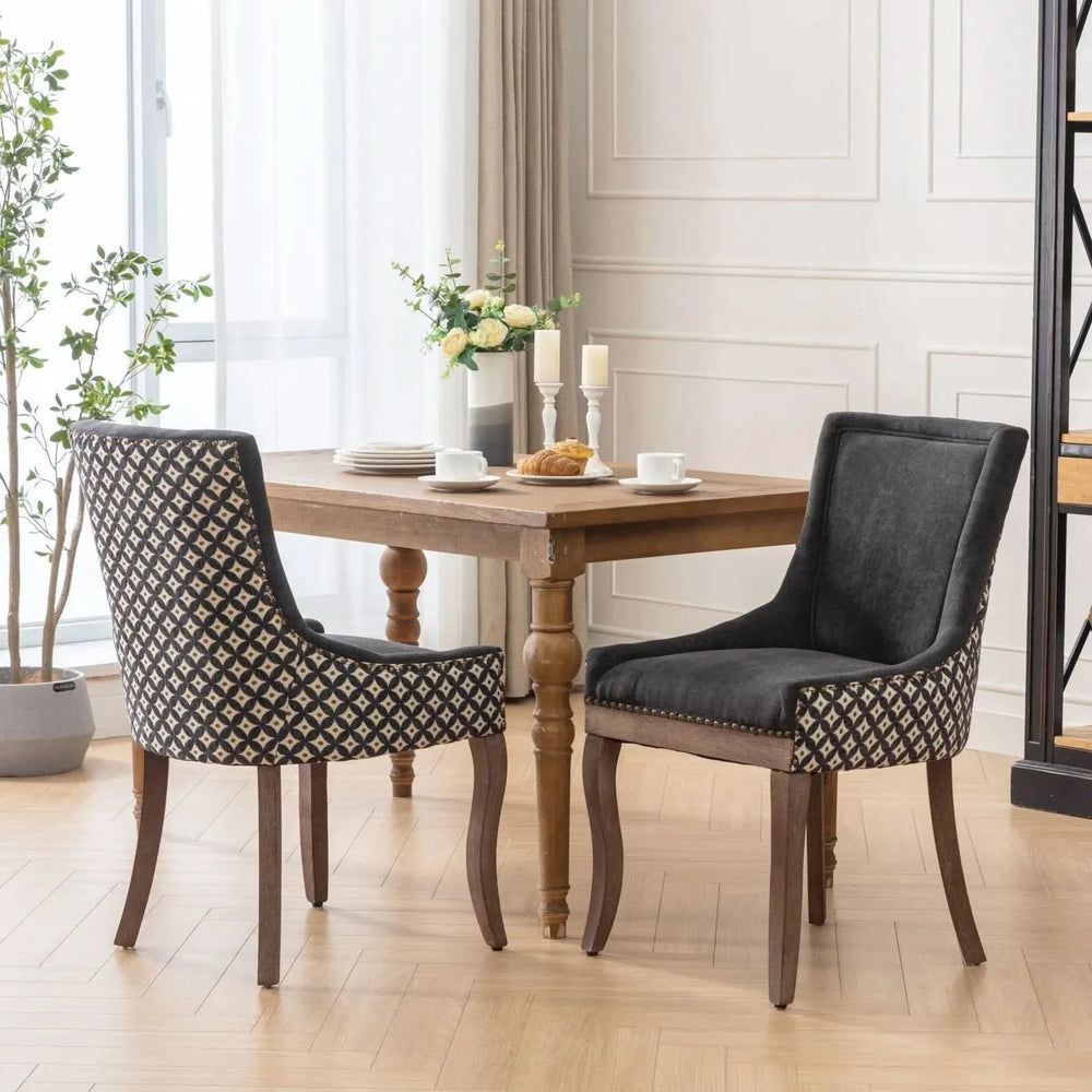 Dining Chair Blue Fabric Set of 2 with Solid Wood Legs & Nailhead Trim Media 1