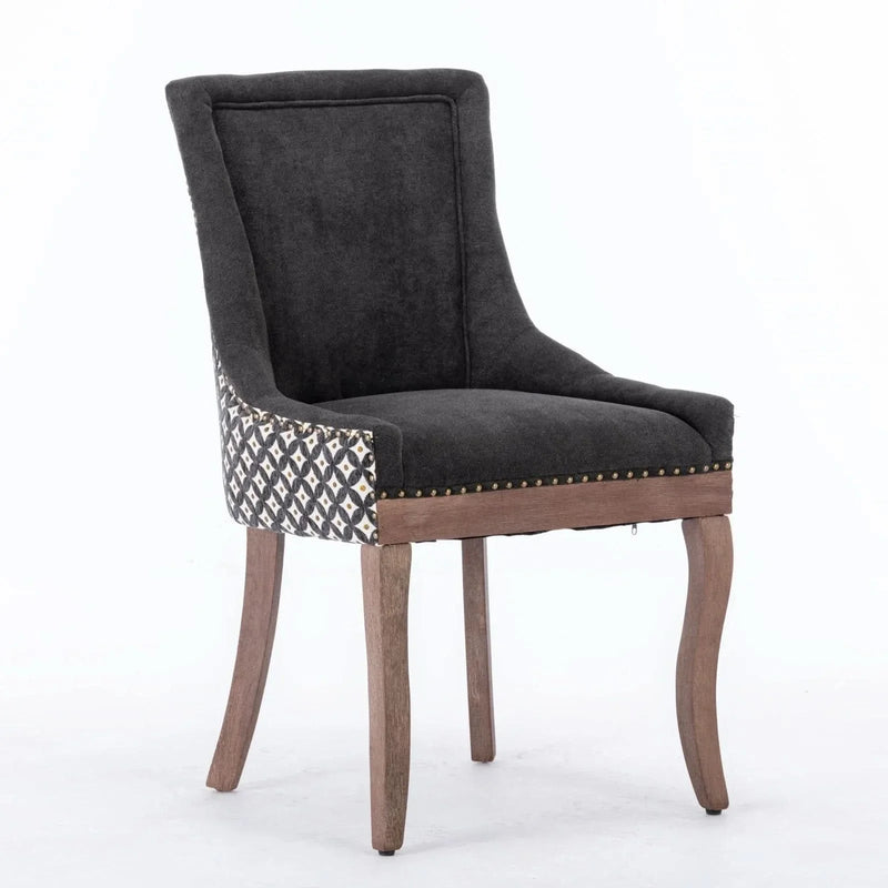 Dining Chair Blue Fabric Set of 2 with Solid Wood Legs & Nailhead Trim