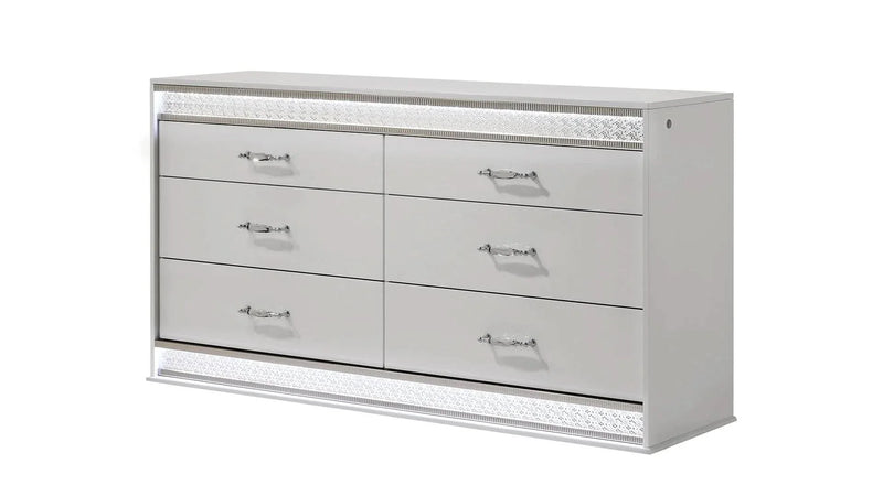Queen Bedroom Set Wood & White LED Headboard 4-Piece Modern Finish